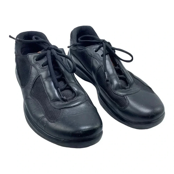 Prada Americas cup black leather mesh sneaker casual shoe size 11 - Picture 1 of 10
